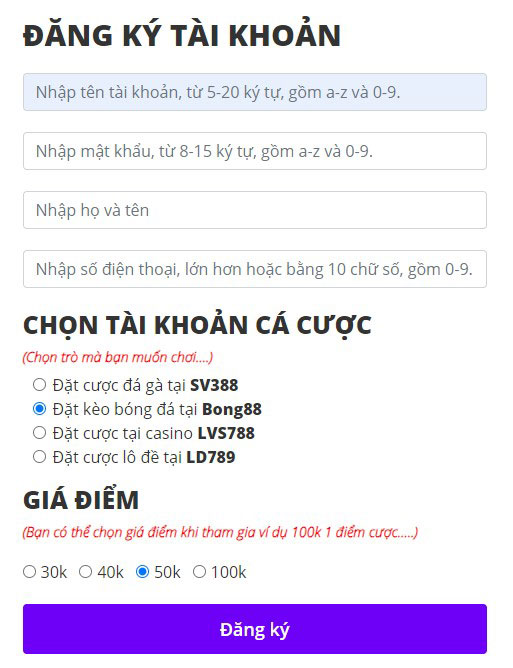 Đăng ký tài khoản nhà cái